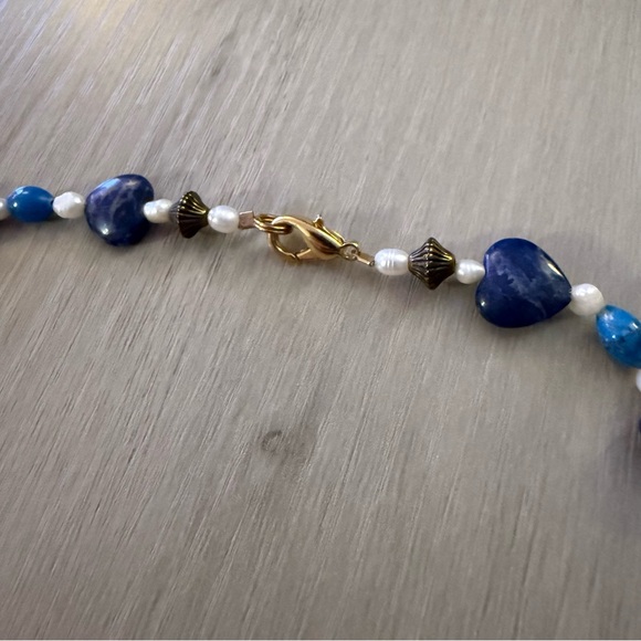 Vintage 90s Handmade Natural Stone & Pearl Necklace OOAK - Picture 4 of 6